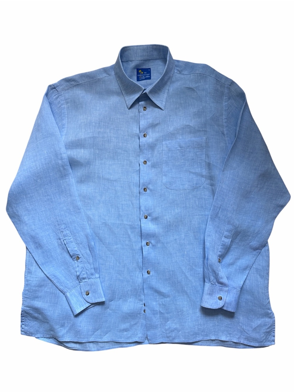 Ben Silver Charleston Shirt Mens XL Blue 100% Linen Button Down Long Sleeve